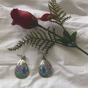 Silver earrings with turquoise and sea foam colors